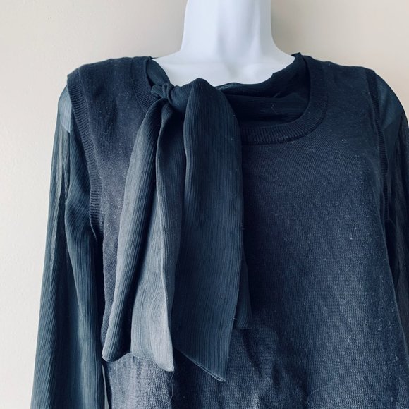🇺🇸 ANNE KLEIN black sweater with chiffon bow size M - Picture 4 of 16